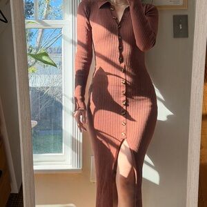 Elegant Ribbed Button-Down Dress